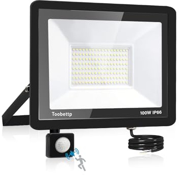toobettp 100W LED Strahler Außen mit Bewegungsmelder, 10000LM 3000K Fluter | Warmweiß Außenstrahler Bewegungssensor für Hof Garage, Dreistufige Einstellung, 12M Erfassung,120°Strahlwinkel,IP66 Gehäuse