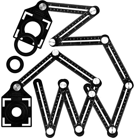 Aweohtle Winkelschablone,Fliesen Werkzeug Template Tool Multi Winkelmesser 12 sides Alulegierung Messwerkzeug Treppenlehre für Tischler Fliesenleger Fliesenschablone mit Positionierungslöchern