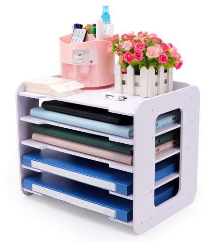 Umllpet 5-Tier Büro Aktenablage, Briefablage weiß, A4 Papier Organizer für Schreibtisch, Schreibtischablage Organizer, Mail Brief Tray für Dokument, Notizbuch Speicher Rack für Home Office Schule