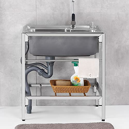 Fregadero Cocina,Fregadero Portatil Camping,Fregadero Acero Inoxidable.Fregadero de PreparacióN y Servicio de Cocina para Restaurante con Grifo y Kit De Drenaje (Size : 55x40x75cm, Color : Hot and c