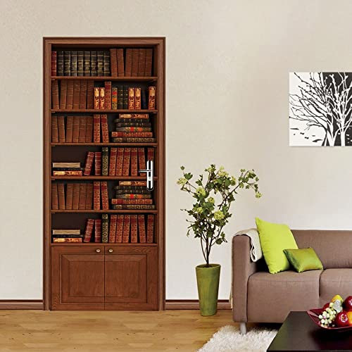 Türtapete 90x215cm(35.43 inches * 84.64 inches) Bücher Bücherregale Türtapete Selbstklebend Türposter Fototapete Poster Tapete PVC 3D Türaufkleber Selbstklebend DIY Türbild
