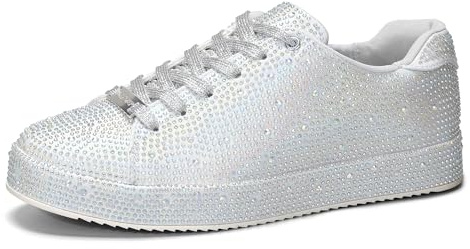 LUCKY STEP Plattform strass mode glitter sneakers | Glittrande bling bländade bröllop brud skinande skor för kvinnor