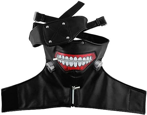 AYIDBE 3D-Maske Tokyo Ghoul – Cosplay-Maske Kaneki Ken aus PU-Leder mit abnehmbarer Augenklappe – Halloween-Zubehör