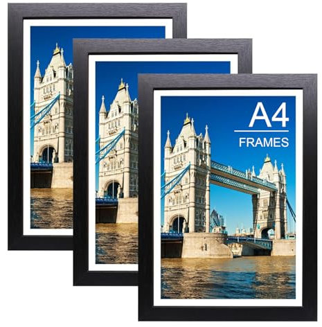 Bobeen A4 Photo Frames with Removable Mount, Pack of 3 Black Picture Frame (21x29.7CM) for Table Top and Wall Mounting