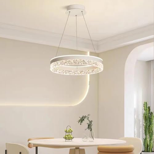 Bellastein LED Kronleuchter Moderne Esstisch Pendelleuchte Rund Dimmbar Fernbedienung Hängeleuchte Wohnzimmer Küche büro esszimmer Hängeleuchte Höhenverstellbar Pendelleuchte 50cm/50W (Weiß)