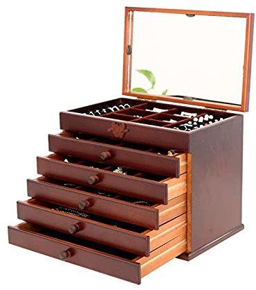 Schmuckschatulle, Große Hölzerne Schmuckschatulle Für Frauen, Organizer-Box/Schrank/Schrank Mit Schloss, Schmuckschatulle, Organizer Für Mädchen, Ring, Halskette, 5 Schubladen, Schmuck-Organizer Für