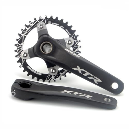 LSRRYD 104BCD 32T 34T 36T 38T Mountainbike 170mm Kurbelgarnitur Aluminium MTB Kurbel Garnitur Rundes Schmales Breites Kettenblatt Hohle Integrierte Kurbelarm (Color : Black-170mm, Size : 36T)