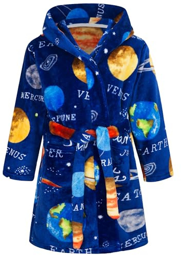 FILOWA Albornoz con Capucha Niños Fluffy Franela Batas de Baño, 2-8 Años | Pequeños Polar Pijamas, Suave Caliente, Animados Dinosaurio Coche Estampado, Ropa de Dormir para Infantil, Cinturón, Bolsillo