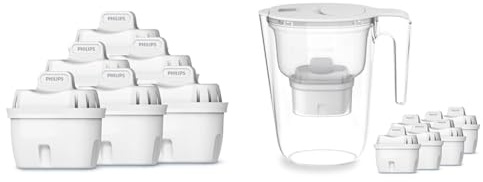 Philips Water Replacement Filter Cartridges, 6-Pack, Brita Compatible, Reduces MICROPLASTICS & Water Filter Jug +6 Micro X-Clean Replacement Filter Cartridges, Fast Flow, White
