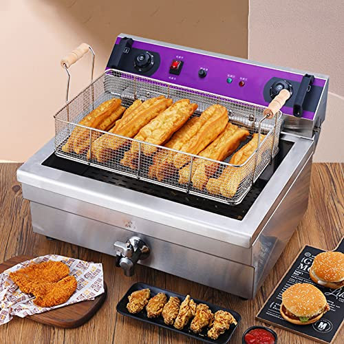 Friteuse électrique à frites en acier inoxydable, avec panier amovible et élément chauffant professionnel, pour maison commerciale, cylindre unique en acier inoxydable (Color : Style2)