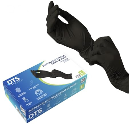 DTS PROTECT Nitrile Gloves - Disposable Box of 100 - Black, Latex-Free - PPE, Sterile, Medical and Surgical (Extra Large)