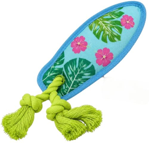MIJOMA Surfbrett Hundespielzeug für sportliche Hunde – Weiches Nylon Quietsch-Spielzeug, Kau-Tau mit Knoten, 26x11x4 cm, 100% Polyester (Türkis-Grün)