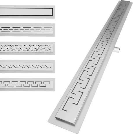 Aquamarin® Canal de Ducha - Acero Inoxidable, Lineal, Rectangular, Sifón Desmontable, Estilo y Longitud a Elegir - Desagüe, Drain, Canaleta de Ducha, Cuarto de Baño, Suelo de Cocina (90 cm)