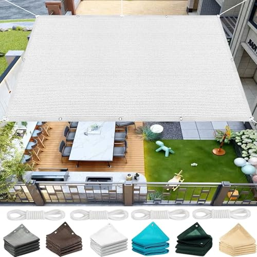 Voile Ombrage Respirant 200 x 400 cm Rayons UV à 95% Rideau de Soleil Filet Dombrage avec Oeillets Perméable Brise Vent pour Terrasse Jardin Balcon Camping, Blanc