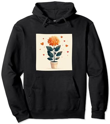 Dahlia Plant In Pot Cottagecore Hearts Graphic Pullover Hoodie