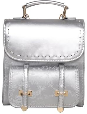 Damen-Rucksack, Vintage, lässig, PU-Leder, klein, für Schule, Reisen, mit verstellbaren Trägern, Umhängetasche, Handtasche, silber, As shown