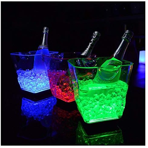 DDKYHU Seau à Glace Seau à Champagne 5L Seau à Glace LED Coloré, Seau Refroidisseur LED Transparent Isolation du Fût de Champagne Réfrigérateur à Bière Rechargeable/Coloré (Coloré)