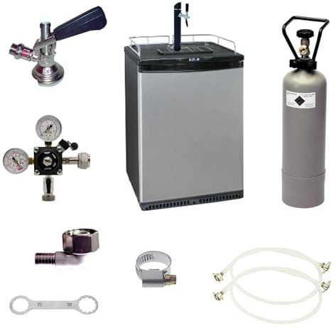 Komplett Set - Fasskühlschrank, Zapfkühlschrank (Bierbar) - inkl. Schanksäule und Kompensatorhahn, Zapfkopf - Typ A (Flach)