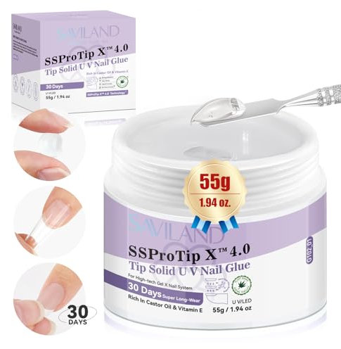 SAVILAND 55g UV Nail Glue Gel: Extra Large Capacity Solid Nail Glue Gel for Press on Nails & False Nails, Non-Sticky Formula 30-Day Long Lasting Strong Adhesive for Nail Art Decoration & DIY Manicures