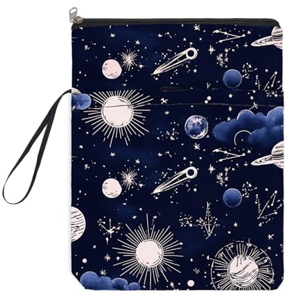 NICENEEDED Funda de Libro la Noche Estrellada, Funda de Libro con Cremallera, Bolsa Protectora de Libros Impresa, Impermeable, Bolsa de Almacenamiento de Libros de Bolsillo
