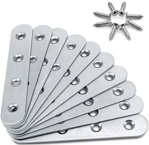 ZKSMNB 10Pcs Flat Corner Brace Straight Brackets, 77*16*1.5mmStainless Steel Joining Mending Flat Plate Bracket for Wood Furniture Connect Repair(4 Holes, 40Pcs Screws)