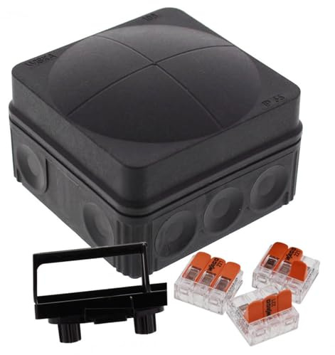 Wiska 10111273 COMBI 108 BK 3-221-413 Junction Box, 76x76x51mm, Black, 3 x Wago 221