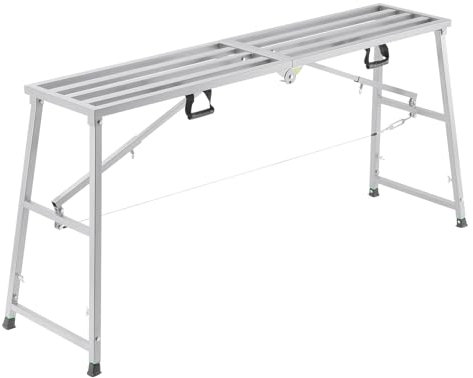 VEVOR Piattaforma di Lavoro, Altezza Regolabile 150 cm a 4 Marce, Scala Pieghevole in Lega di Acciaio, Piattaforma per Ponteggi Capacità 360 kg, Piedini in Gomma Antiscivolo, per Pulizia Lavaggio