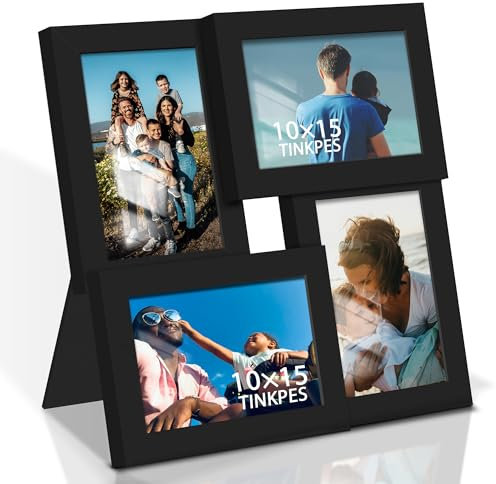 Tinkeps Bilderrahmen Collage, 4 Stück 10x15 cm Fotorahmen, 15x10 cm Bilderrahmen für mehrere Bilder, Mehrfachbilderrahmen, Schwarz