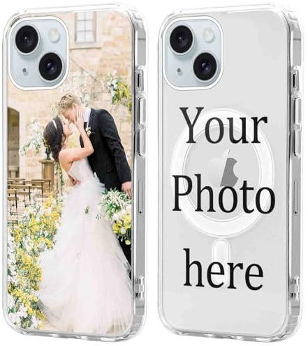 Coiwxmoi Personalisierte Magnetisch Handyhülle für iPhone 15 6,1'' [Kompatibel mit MagSafe], Klare Personalisiert Hülle mit Bild Foto Text Selbst Gestalten Design Schutzhülle für iPhone 15