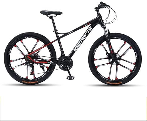 TgGreat Mountainbike, 26 Zoll Kohlenstoffstahl MTB Mit Scheibenbremse Federgabel, Doppeltem StoßDäMpfungsrahmen Scheibenbremsen FahrräDer HöHenverstellbar FüR MäNner Und Frauen,A-Black+Red-27speed