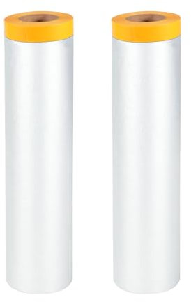Youyijia 2-Piece Rolls of Pre-Applied Masking Film Plastic Dust Sheets For Painting Car and Furniture Protection Self-Adhesive Dust Sheets Pre-Applied Masking Film (2.4m x 12m)