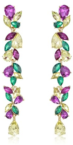 EVER FAITH Mariage strass Cristaux lustre Boucles d'oreilles pendantes pour les femmes mariées, Art Déco Marquise Baisse Mariée Pendentif Long Drop Boucles d'oreilles pour Bal