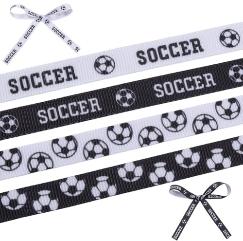 GORGECRAFT 4 Stil Fußball Ripsband 10mm Bedruckt Zum Verpacken von Sportbällen 5 Yards Applikation Für Sportteam Dekoration Mottoparty Dekor Basteln Nähen Haarschleifen Clip Accessoire