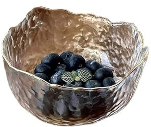 YGLEEULI Coupe à Fruits en Verre Cristal Bol à Salade créatif en Verre à Bord doré, Bols à Fruits et légumes, Bol à Nouilles instantanées martelé Transparent, Accessoires de Cuisine(500ml)