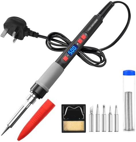 Soldering Iron Kit - 90W LCD Adjustable Temperature 180-500°C Portable Solder Kit with ON/Off Switch, Welding Iron Kit with 5 Replacement Soldering Iron Tips, Stand, Solder Wire, for Repair, DIY