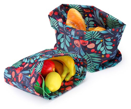 Diakey Lot de 2 sacs en cire d'abeille réutilisables pour pain faits maison, pour levain, sandwich, fromage, fruits, collation, feuilles