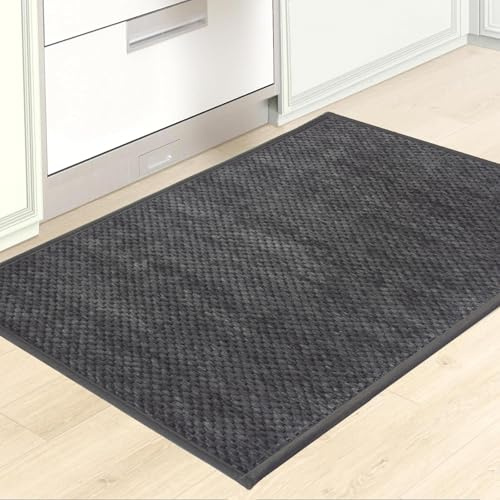 KMVIZI Küchenteppich Waschbar rutschfest 50x80cm, Chenille Küchenläufer rutschfest mit Gummi, Teppich Läufer Küche, Küchenmatte Saugfähig, Waschbare Teppiche für Flur, Eingang, Badezimmer, Grau