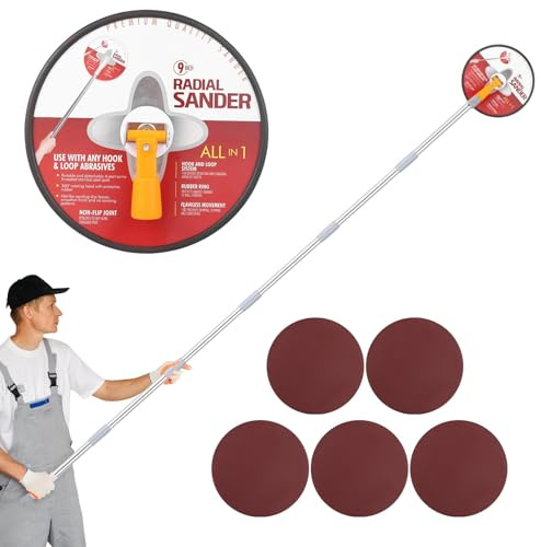 Drywall Pole Sander,Radial Sander,80 Drywall Sander with Extension Pole | Wall Sander For Painting Prep ,Perfect for Painting,Complete with 5pcs Sanding Sheets (80, 100, 120, 180, 240 Grit)