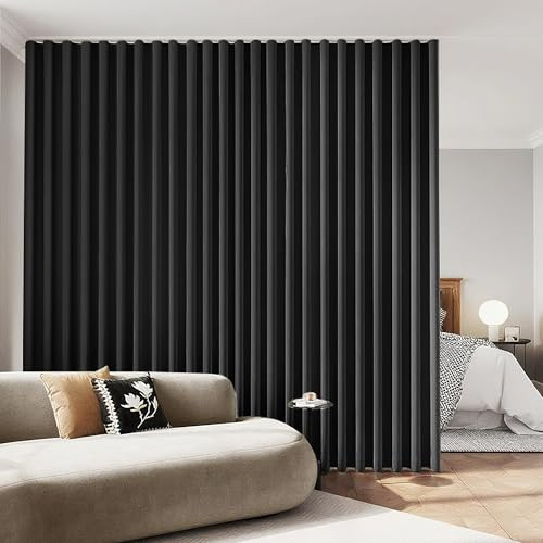 KNEOQIT Room Divider Blackout Curtains with Hooks, Extra Wide 6ft Wide Thermal Insulated Drapes for Living Room Bedroom, Sliding Door, Large Windows Black(1 Panel, 72 W x 108 H)