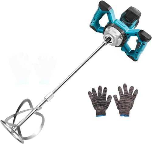 Akku Rührwerke für Farbe und Beton, kompatibel mit Makita 18-V-Akku (ohne Akku), bürstenloser Mörtelrührer mit 6 Geschwindigkeiten und Handschuhen, zum Mischen von Futter, Mörtel, Farbe und Kitt