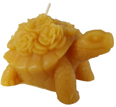 Bienenwachskerze Schildkrötenkerze mit Rosen 6 cm Tierfreund — handgegossene Figur mit Blüten-Panzer-Relief, Made in Germany