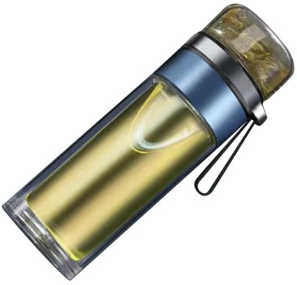 Beufee Botella de infusor de té de vidrio, 450 ml de viaje portátil Vumor taza de agua a prueba de agua Tetera a prueba de fugas con filtro para bebidas frías o calientes (Azul)