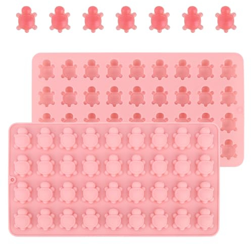 2 Pzs Mini Moldes Silicona con Forma de Tortuga Marina, 72 Cavidades para Manualidades Resina Chocolate Caramelos Cubitos de Hielo y Gelatina (Rosa)