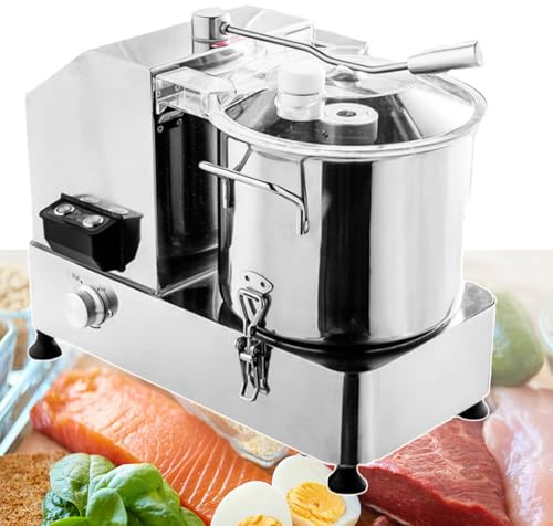 UPLTOE Procesador de Alimentos Comercial de Verduras Carne,triturador de Alimentos de Acero Inoxidable de 1800W,Picador Industrial de Alimentos para Verduras,Frutas y Carne de 6/9/12 L 6L