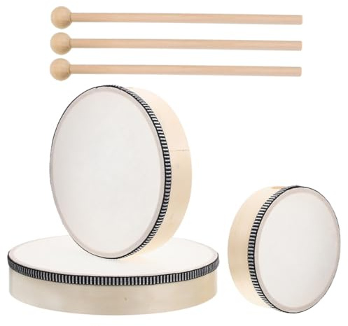 WHAMVOX Lot de 3 Tambourins sur Cadre en Bois 6, 8 et 10 Pouces pour Adultes, Instrument de Musique Percussion Portable, Usage Éducatif et Scène, Instrument Tambourin Professionnel