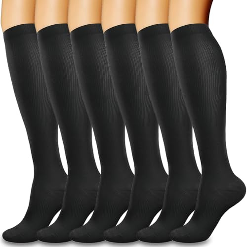 flintronic 6 Pares Calcetines de Compresion, Calcetines Compresion Running 15-20mmHg, Medias de compresion para Enfermera, Atletismo, Running, Ciclismo, Viajar 14-19in