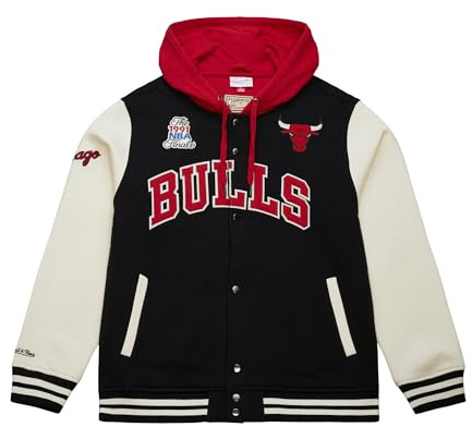 Mitchell & Ness Courtside Fleece NBA Vintage collegejacka med huva, färgkontrasterande ärmar, tryckknappslås, män, kvinnor, barn, unisex, vår, sommar, höst, vinter, boston celtics, L