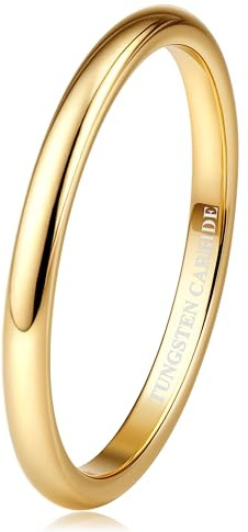 Tungary 2mm Tungsten Wedding Bands Rings 18K Gold Plated Stackable Rings for Women Men Promise Engagement Ring Domed High Polish Gold Ring Not Tarnished Jewelry Comfort Fit 7.5