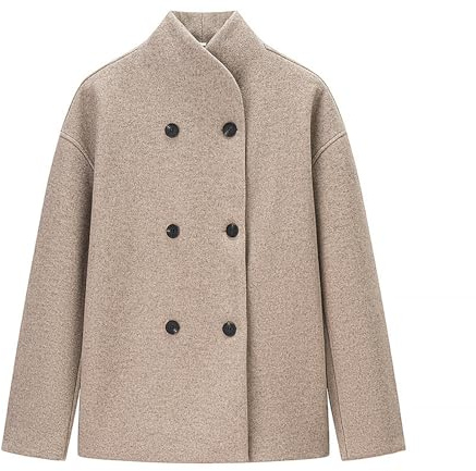 Generisch 2025 Trendige kurze Cabanjacke aus Wollmischung für Damen zweireihig modischer Wollblazer Herbst/Winter