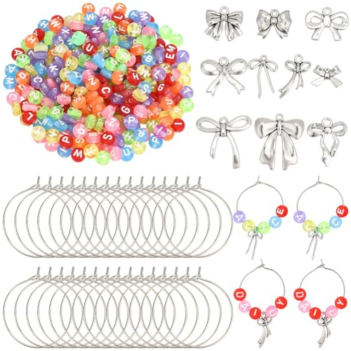 BEAMARKER 100 Lot de 450 Marque Verres à Vin DIY (Nœud Papillon) pour Verres à Pied Étiquettes Personnalisées avec Lettres Perles et Lettres pour Mariage Ou Enterrement de Vie de ne Fille.